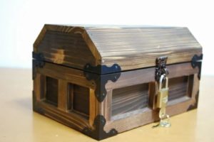 デラックス海賊箱（小）焼杉仕様　三方飾り金具仕上げ