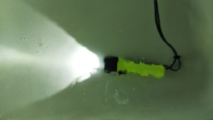 【完全防水】お風呂場用の防災ライトにおすすめ「ジェントス LEDダイビングライト SR-220DT」