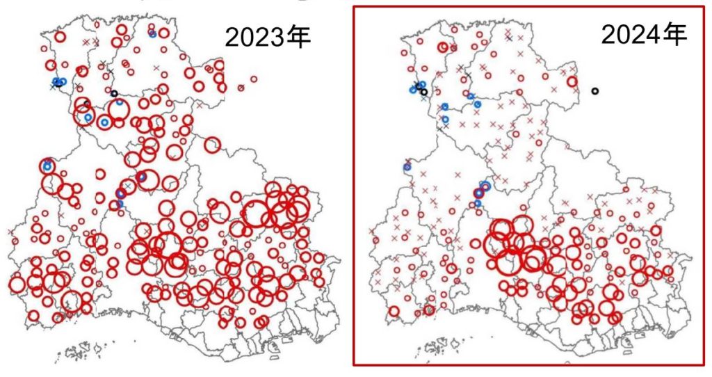 兵庫県ドングリ大凶作地図2024